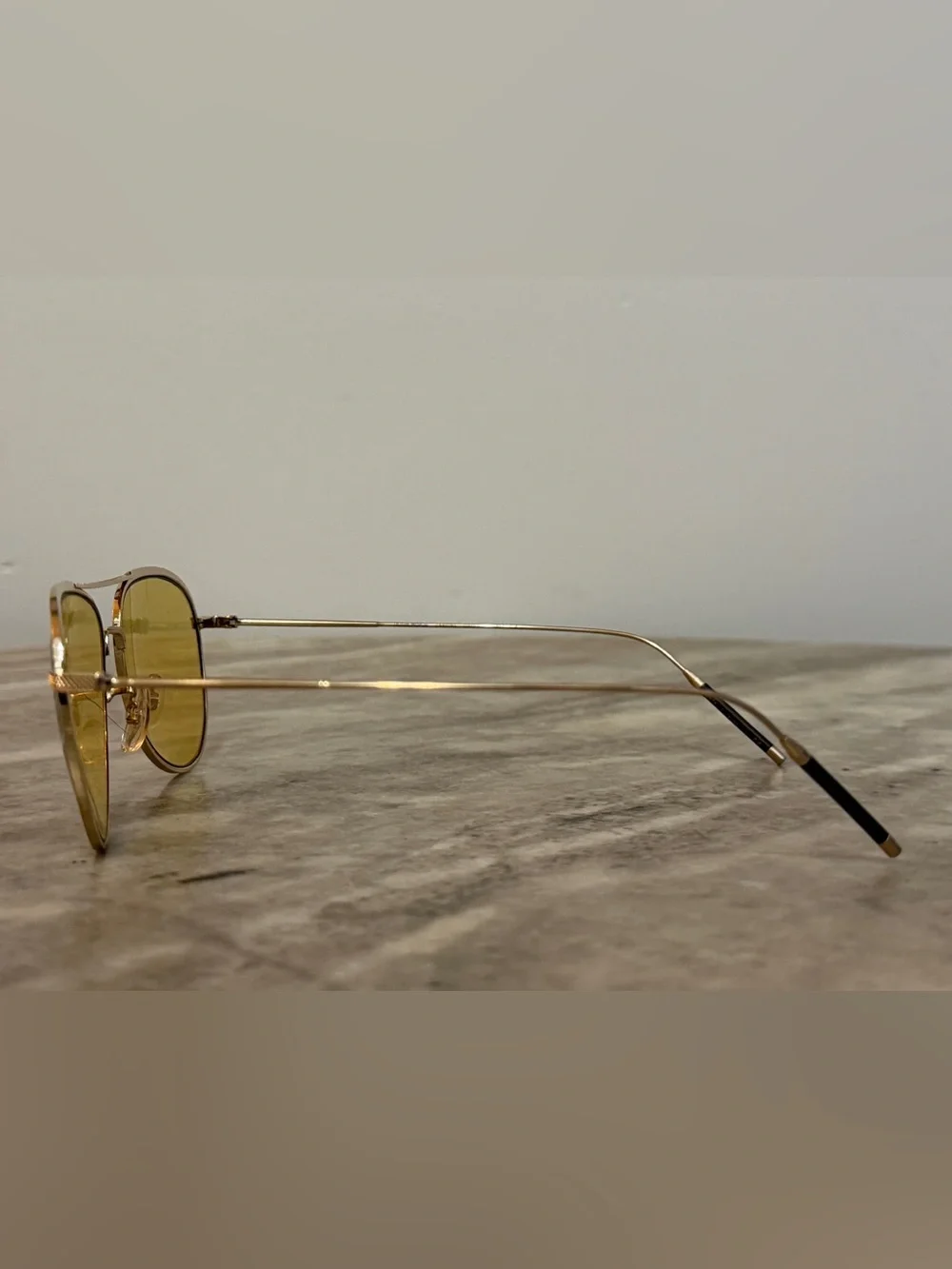 OLIVER PEOPLES TAKUMI Tk-3 Gold Tone Aviator Sunglasses Yellow Lenses Japanese